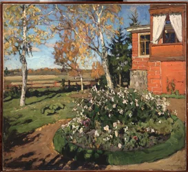 A Flower Bed (In Front of a House and a Countryside Landscape)