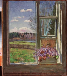 Violets in Front of the Window. Painting by Stanislav Yulianovich Zhukovsky