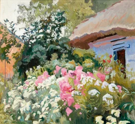 Flowers in Front of a Cottage