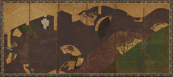 Ivy Vines, Bridges and Floating Fans, Momoyama or Edo Period