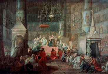 The Coronation of the Empress Catherine II of Russia on 12th September 1762, 1777.