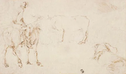 A Horseman, a Cow, and a Sleeping Man