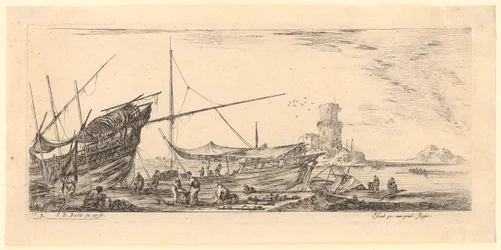 View of a Harbor with Galleys and Workers