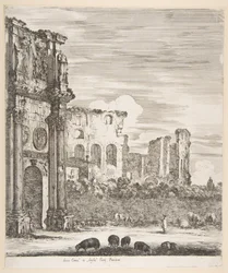 Arch of Constantine and Colosseum with Sheep Grazing in Foreground, from Six Large Views
