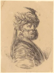 Bearded Man with Turban in Three-Quarter Profile Facing Right