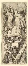Cherubs Blowing Bubbles, Bat, and Garland