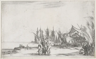 Three Men Talking on the Quay (series title: Maritime Representations) (series title: Suite of Eight Marines)