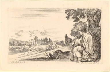 Woman with Child Sitting in the Shade of a Tree by the Roadside
