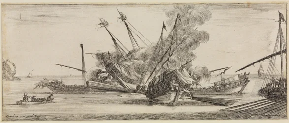 Peace and War: Naval Battle with Three Galleys Surrounding a Fourth