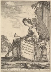 Frontispiece for Poems by Desmarets: a winged woman rep