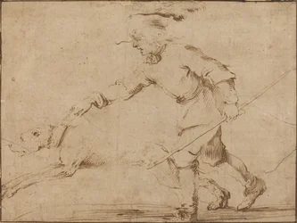 Huntsman with a Hound on a Leash
