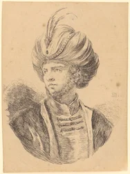 Young Man with Chin Beard and Turban in Three-Quarter Profile Facing Left