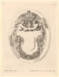 Cartouche with Two Women and a Flower Vase