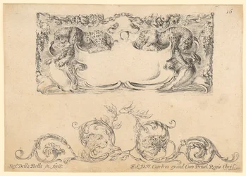 Cartouche with Two Leopards, Ornamental Frieze with Two Leopard Heads Below