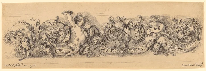 Ornamental Frieze with Two Children Each Playing with a Dog in the Centre, Two Playing Dogs on the Left