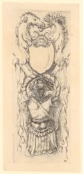 Panel with Two Horse Heads Above, a Shield Below, and Armor at the Bottom, Plate 7 of the Series "Ornaments or Grotesques"