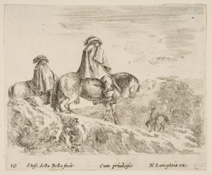 Plate 10: Two Horsemen Descending a Mountain at Left, Another Horseman to Right in ...