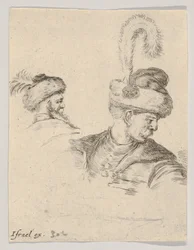 Plate 11: A Polish Bust in Profile, Turned to the Right, Another Polish Head Seen from..., ca. 1649