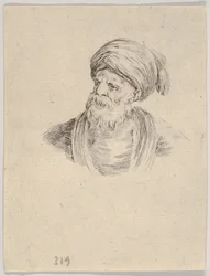 Plate 12: Bust of an old Turkish man in a turban, looking towards the left, from "Various Heads and Figures"