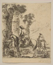 Landscape with a Cavalier Watering His Horse at a Fountain, from Various Figures