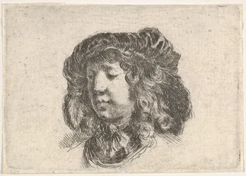 Plate 34: head of a young man in a cap adorned with a few feathers, turned three-quarters, ca. 1646