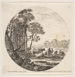 Plate 4: a Corinthian capital on the ground at left, a monument with figures in low relief