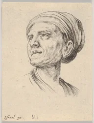 Head of an Old Woman with a Bonnet, Looking Left from Various Heads and Figures