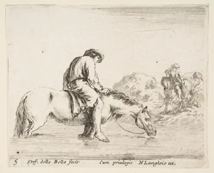 Plate 5: A Barefoot Peasant on Horseback Crossing a River, Another Peasant on Horse...