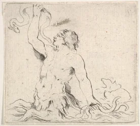 Plate 7: A Triton in the Water, Facing Left, Holding Up an Eel in His Right Hand