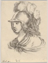 Bust of Minerva, Wearing a Helmet with Feathers, Looking Towards the Left