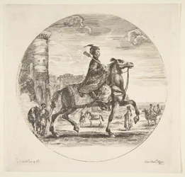 Polish Horseman in Profile Facing Right, a Tower and Other Figures on Horses in Background