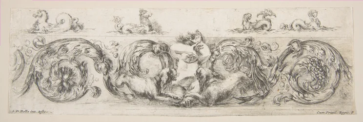 Rinceaux with Child Frightened by Dogs, Plate 8 from: 