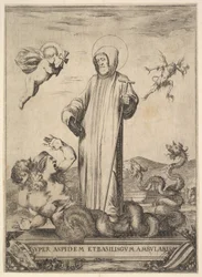 Saint Jean Gualbert Trampling a Monster with Two Human Heads and a Serpentine Body, a Flying Angel