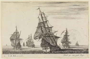 Seascape: Ship Setting Sail in the Foreground, Others in the Background