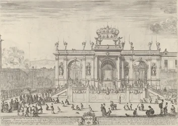 The altar of the holy sacrament, at left, the sacrament beneath a canopy, carried in procession