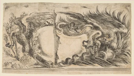 Two Different Halves of Cartouches Each Showing an Eagle Fighting a Serpent