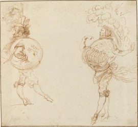 Two Men in Masquerade Costumes: The Earth and a Parade Helmet
