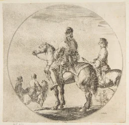 Two Polish Horsemen with Their Horses Facing Left