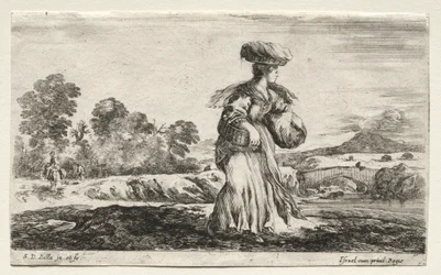 Various Figures and Landscapes: Peasant Woman Carrying a Basket on her Head