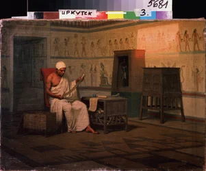 Egyptian Priest Reading a Papyrus Roll
