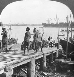 Landing Stage on the Irawaddy River, Rangoon, Burma