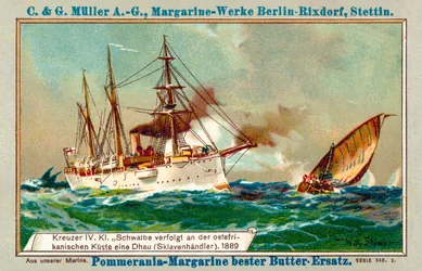 German cruiser Schwalbe following a slaver