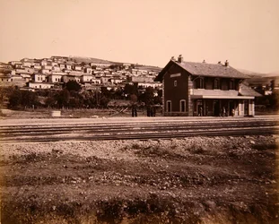 Station house and village of Mallakah on the Beirut to Damascus railway line