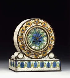 A Bronze-Mounted Mosaic Favrile Glass Mantel Clock, 20th Century