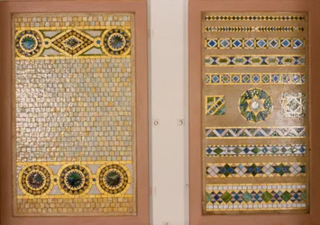 Tiffany mosaic glass, left: for the Citizens Bank, Ohio, right: for the First National Bank