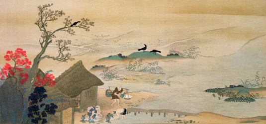 Peasants Harvesting Vegetables near Kyoto in the Middle Ages, printed in 