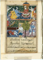 Page from Tales of a Parrot Tuti-nama: Eighth night: The young prince is crowned