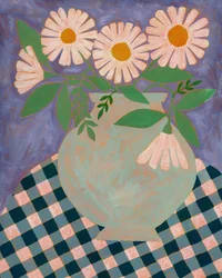Daisies in Purple Vase