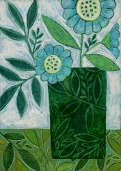 Stylized Blue Floral Vase