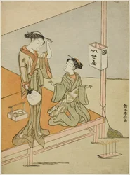 A Courtesan and Her Attendant at the Riverside Teahouse Iseya